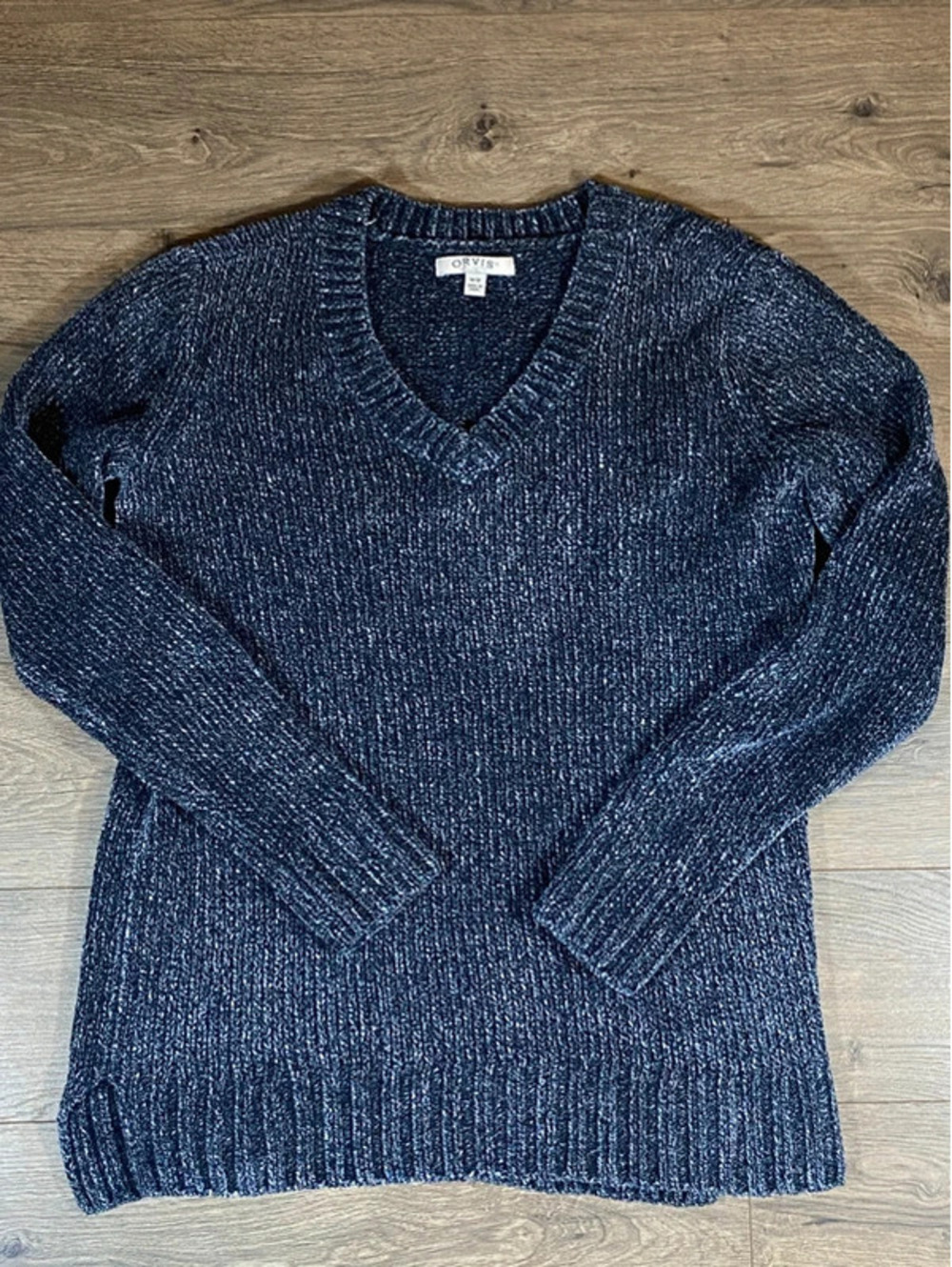 Orvis Classic Collection Womens M Navy Chenille V Neck Tunic Sweater